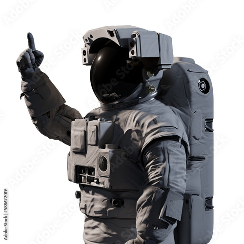 astronaut pointing upwards, isolated on transparent background