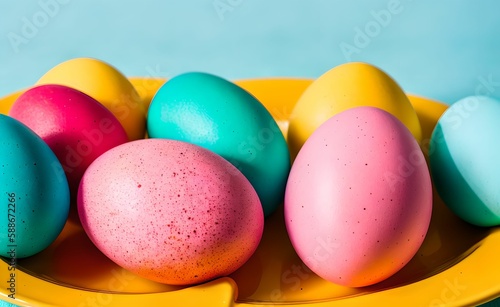 colorful eggs in basket, generated with AI