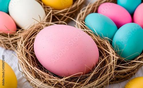 Easter Background Illustration, Colorful Easter Egg Closeup, Generated with AI