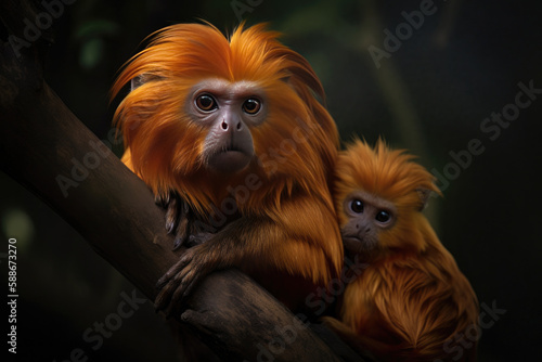 A golden lion tamarin with baby. photo