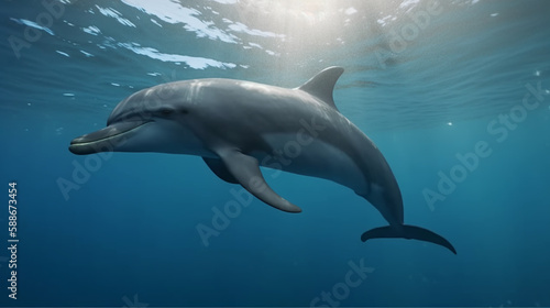 Dolphin in the ocean near the water surface  realistic  generated by AI