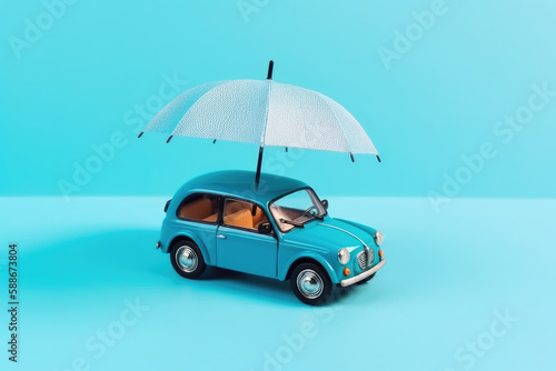 Car under umbrella, car insurance concept.