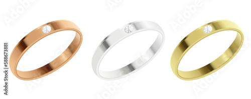 realistic red gold, white gold and yellow gold ring with diamond engagement ring icon, turned three-dimensional image of jewelry