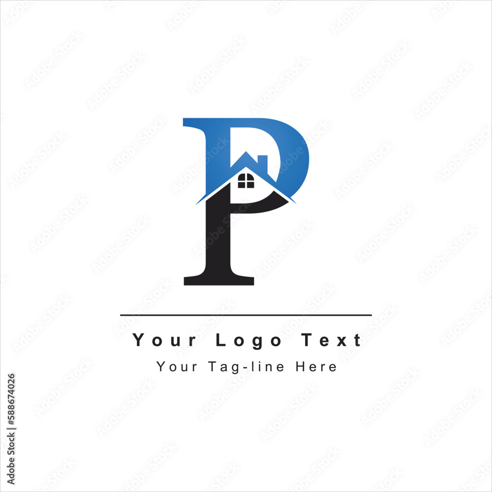 P initial logo with real estate design icon template P initial logo with real estate design icon template