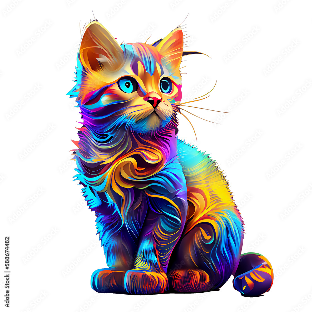 Colorful Cat clipart, Cat on Transparent background, sublimation design, t-shirt design, wall mate design, frame design, Generative AI