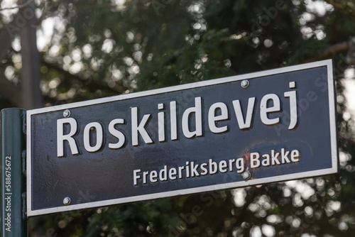 Copenhagen, Denmark A street sign for Roskildevej, a main artery through the city. © Alexander