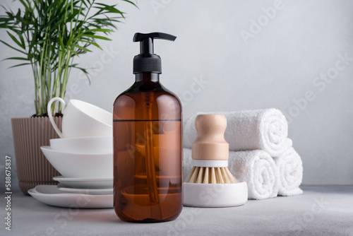 Принти на полотні Eco-friendly kitchen washing dishes utensils set