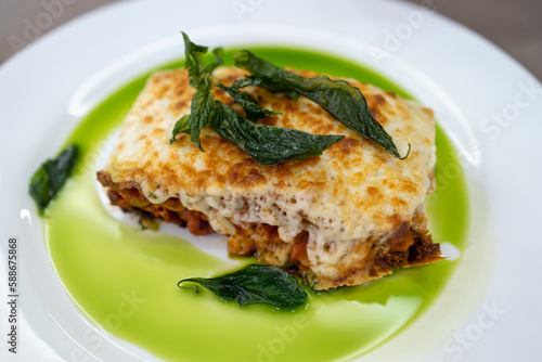 Popular Italian dish Seafood Lasagna at restaurant