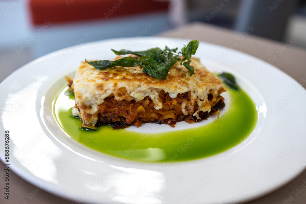 Popular Italian dish Seafood Lasagna at restaurant