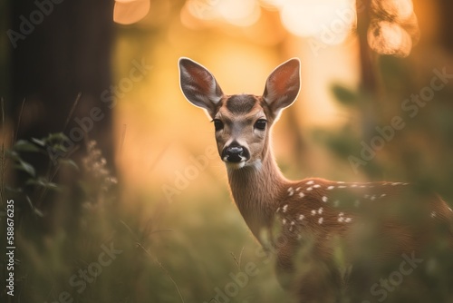 Wild young roe deer in a field