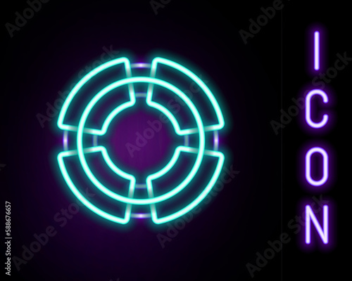 Glowing neon line Business lifebuoy icon isolated on black background. Rescue, crisis, support, team, partnership, bankruptcy, business concept. Colorful outline concept. Vector