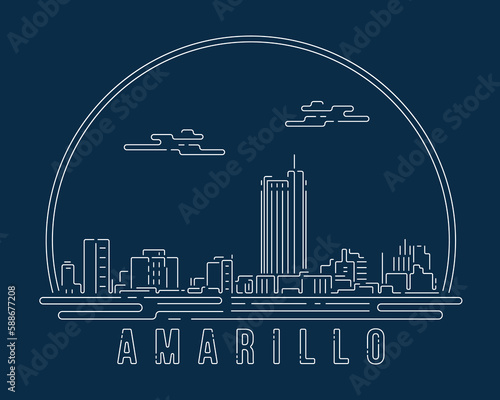 Amarillo - Cityscape with white abstract line corner curve modern style on dark blue background, building skyline city vector illustration design