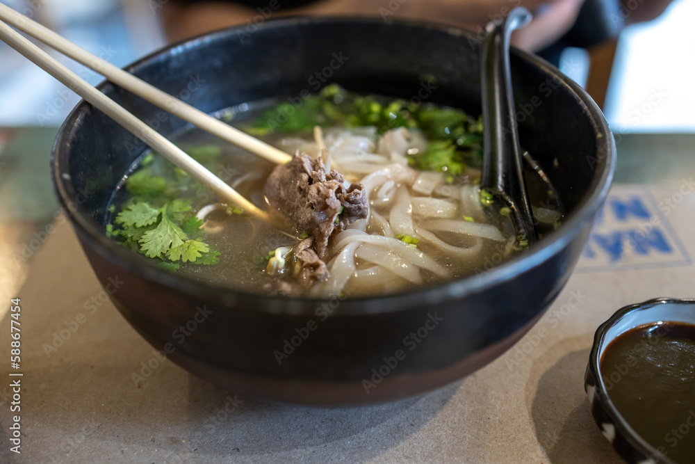 Popular Traditional Vietnamese rice noodle Pho Bo