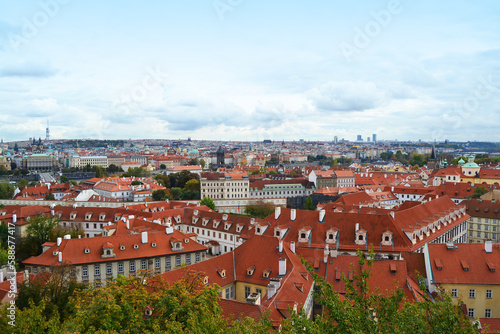 Red roofs of old Prague. Autumn season. Vyšehrad, Czech Republic	