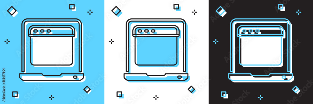 Set Laptop with browser window icon isolated on blue and white, black background. Computer notebook with empty screen sign. Vector Set Laptop with browser window icon isolated on blue and white, black background. Computer notebook with empty screen sign. Vector