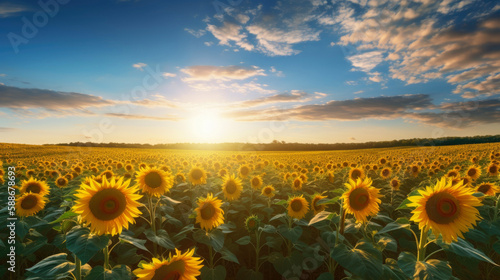 Sunflower field, agricultural landscape. Generative AI © piai