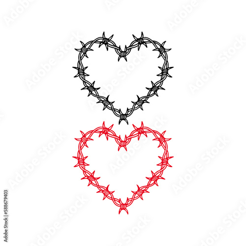 vector illustration of heart shaped barbed wire