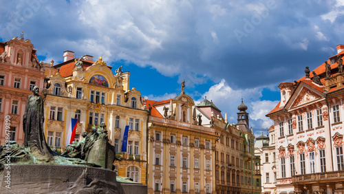 Beautiful Old Town Square with Jan Hus memorial in Prague