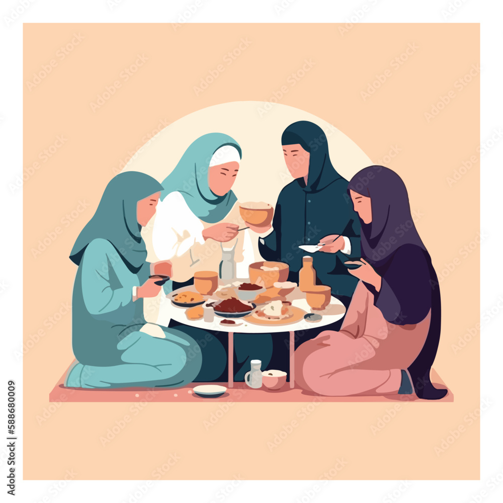 muslims eat together modern vector muslims eat together modern vector