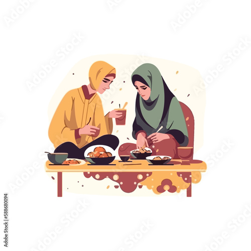 muslims eat together modern vector