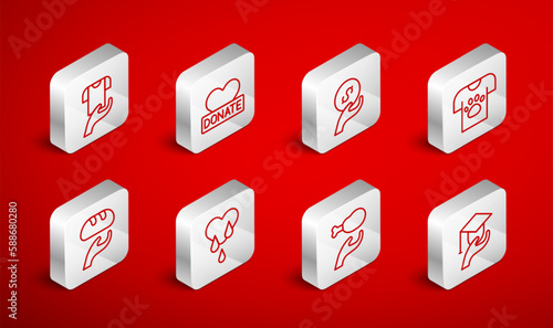 Set line Education grant, Donation and charity, Animal volunteer, food, Clothes donation, Blood and icon. Vector