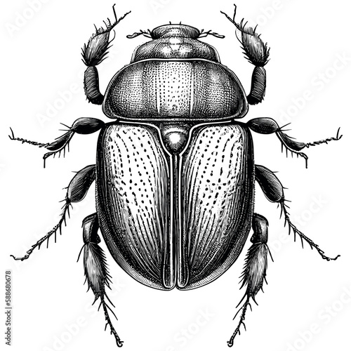 Stampa su tela Hand Drawn Engraving Pen and Ink Scarab Beetle Vintage Vector Illustration