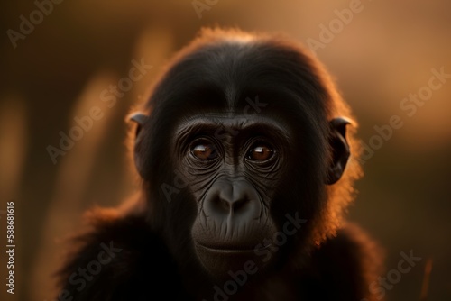 Portrait of a baby juvenile Gorilla. Adorable young ape