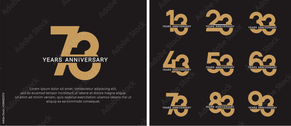 set of anniversary logo style golden and white color on black background for celebration set of anniversary logo style golden and white color on black background for celebration