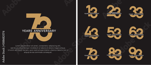 set of anniversary logo style golden and white color on black background for celebration