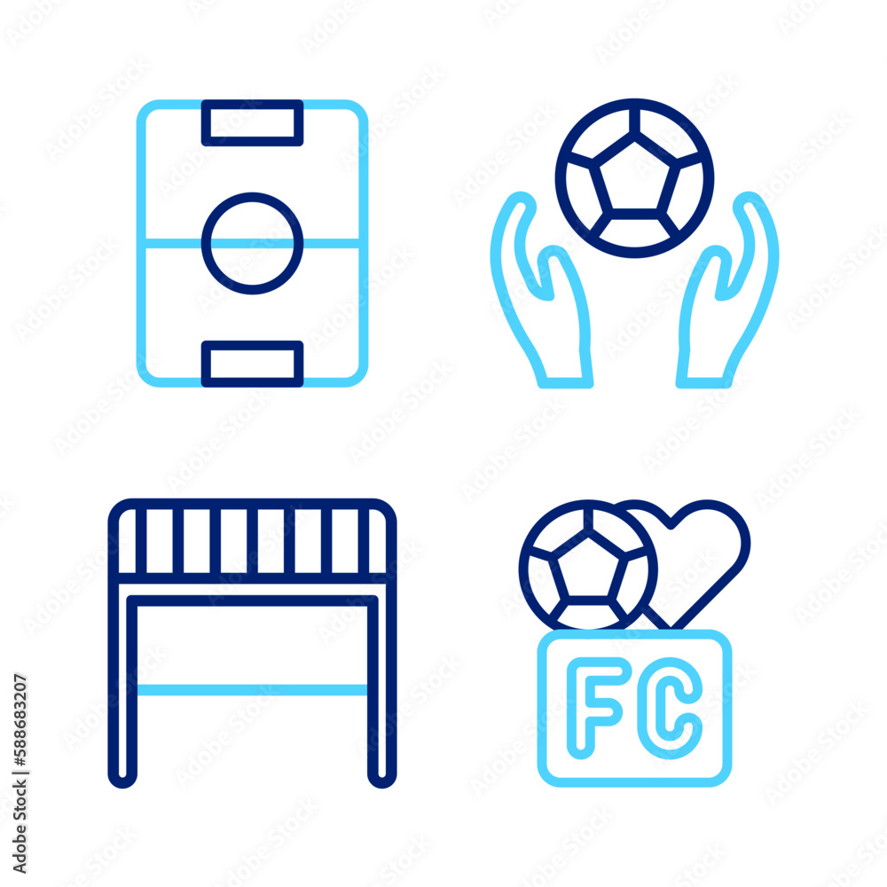 Set line Fan club football, Football goal, Soccer and field icon. Vector Set line Fan club football, Football goal, Soccer and field icon. Vector
