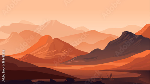abstract flat desert mountain landscape vector background. scenery flat desert mountain landscape vector background. earth tone scenery flat desert mountain landscape vector