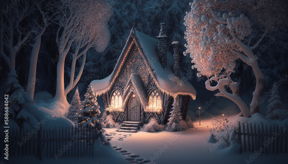 Obraz premium Fairytale surreal fantasy Christmas village with snow. Winter landscape. Generative AI
