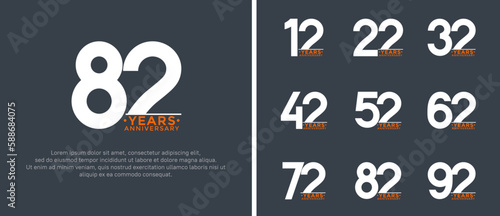 set of anniversary logo style white and orange color on grey background for special moment