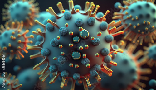 Viral disease epidemic, virus abstract background. Generative AI