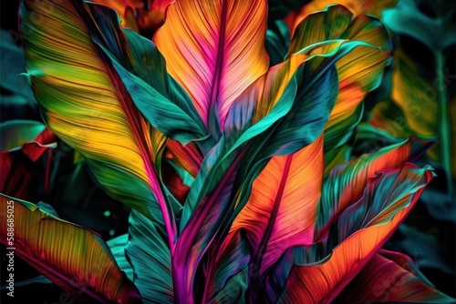 Vibrant and Abstract Tropical Leaves with Burst of Colors