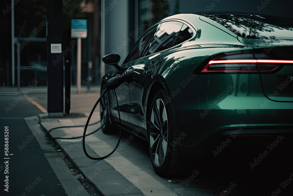 Charging electric car. Generative AI
