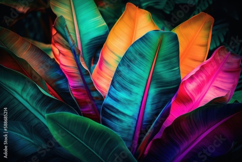 Abstract Tropical Leaves with Bold Burst of Colors