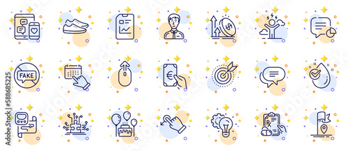 Outline set of Businessman person, Prescription drugs and Puzzle options line icons for web app. Include Statistic, Drag drop, Finance pictogram icons. Difficult stress, Swipe up. Vector