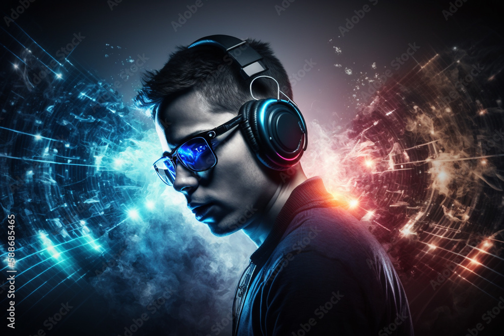 DJ plays on the best, famous CD players at nightclub during party. EDM, party concept. Generative ai. DJ plays on the best, famous CD players at nightclub during party. EDM, party concept. Generative ai.