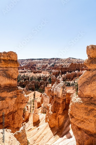 Vertical shot of beautiful rock formations in Bryce Canyon National Park, Utah.