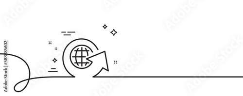 Global business line icon. Continuous one line with curl. Share arrow sign. World globe symbol. World globe single outline ribbon. Loop curve pattern. Vector