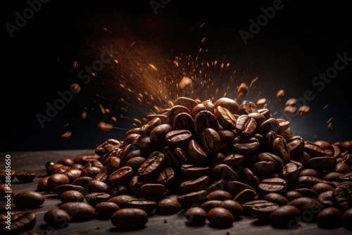 Vibrant and Dynamic Coffee Beans with Creative Lighting and Composition