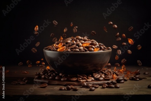 Vibrant and Dynamic Coffee Beans with Creative Lighting and Composition