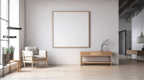mockup poster frame in minimalist modern interior  generative AI