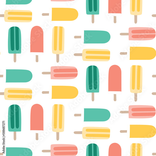 Summer beach holiday seamless repeat pattern. Digital printable paper. popsicles pattern.


