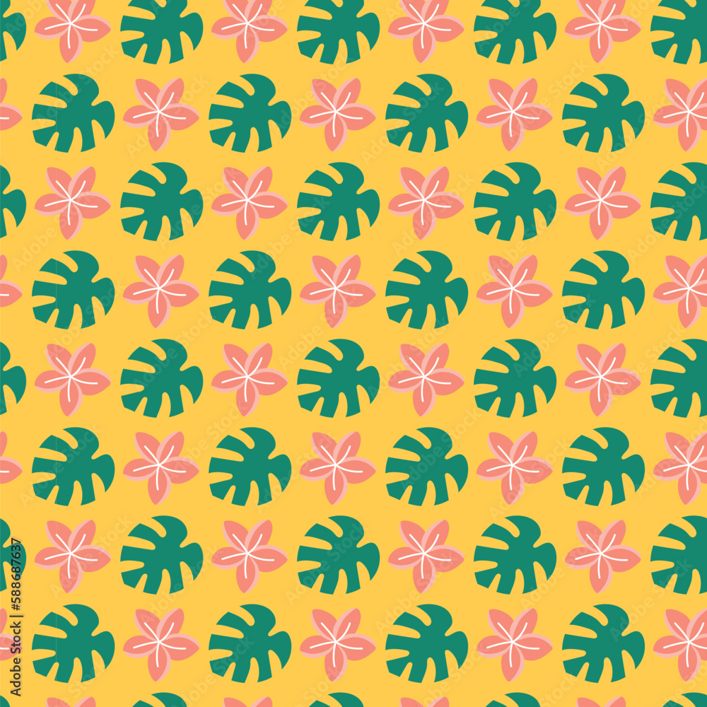 Summer beach holiday seamless repeat pattern. Digital printable paper. yellow monstera tropical. Summer beach holiday seamless repeat pattern. Digital printable paper. yellow monstera tropical.