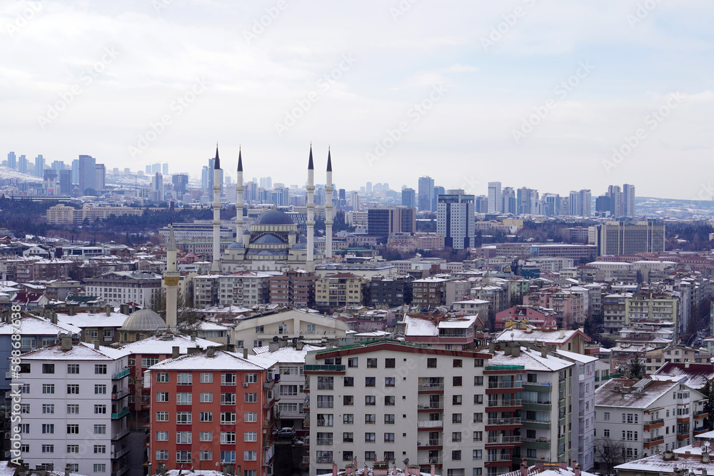 Winter city view of Çankaya Ankara	   