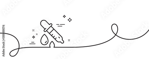Chemistry pipette line icon. Continuous one line with curl. Laboratory sign. Analysis lab symbol. Chemistry pipette single outline ribbon. Loop curve pattern. Vector