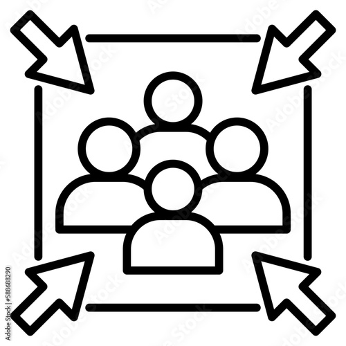 assembly point icon with group of people and arrows