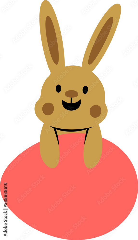 Fototapeta premium Easter Day Bunny with Egg Flat Hand Drawn Illustration